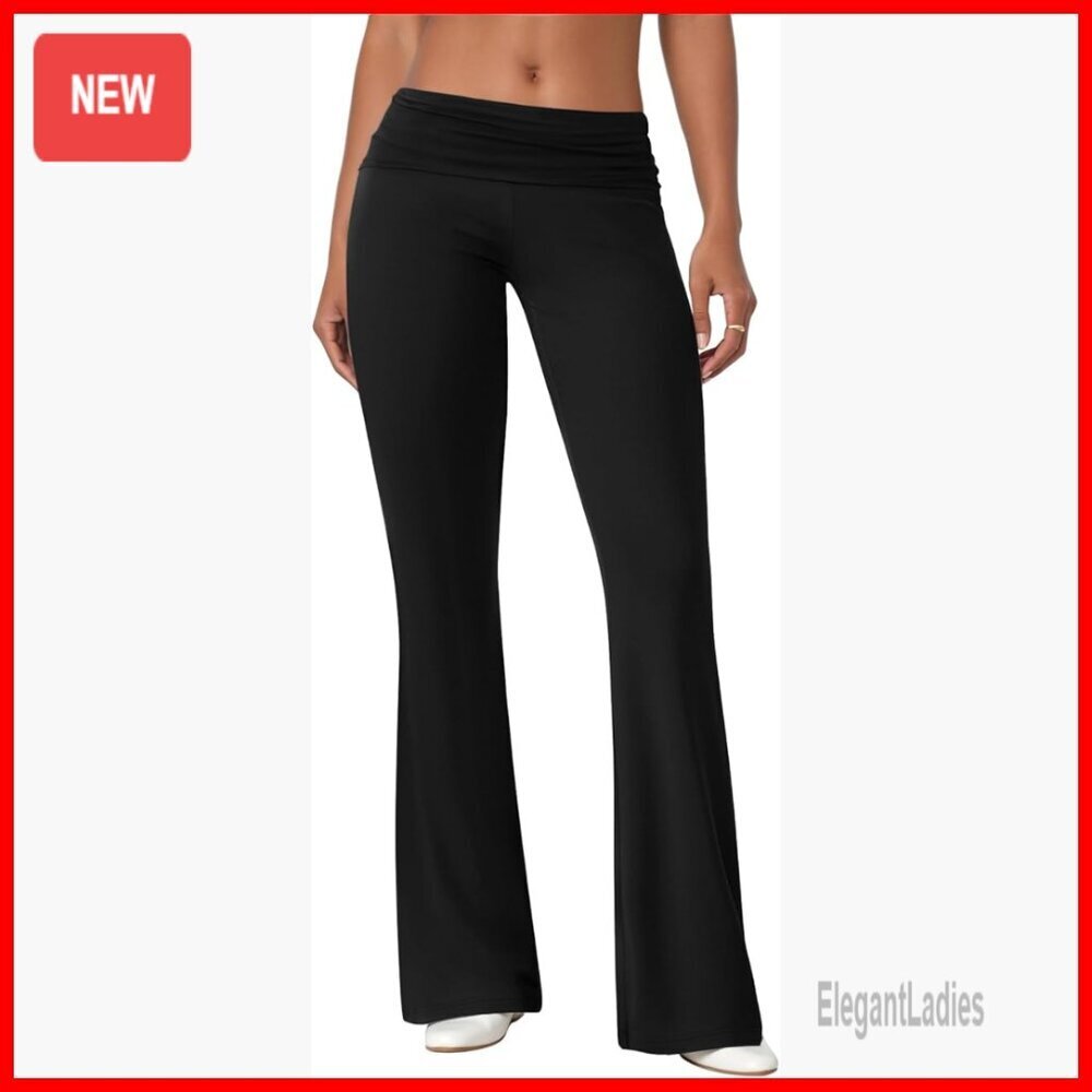 Flare Leggings Fold Over Yoga Pants Stretch Bell Bottom Lounge Sweatpants